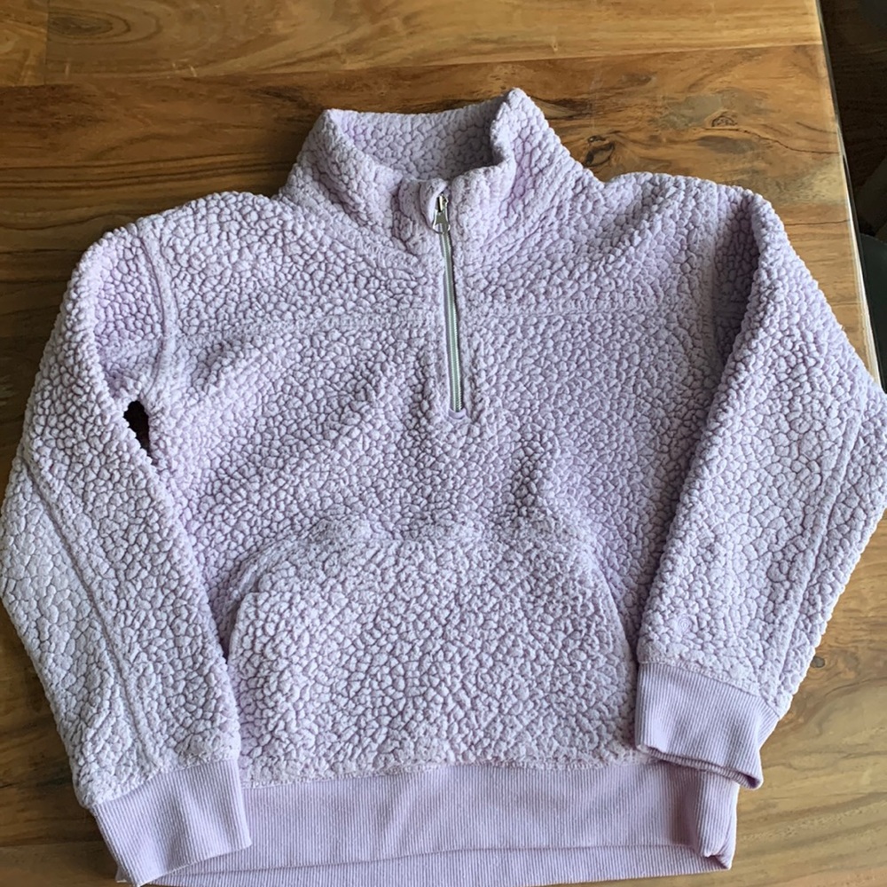 Girls purple 1/4 zip feel welcome hoodie
